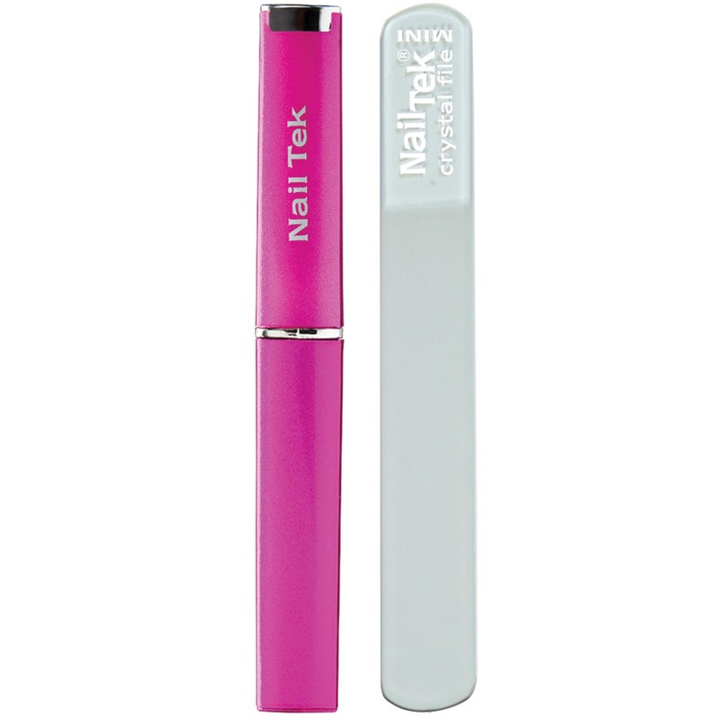 Nail Tek Crystal File - Glass Nail File with Case, Durable & Gentle for Natural Nails, Travel-Friendly Design, Fuchsia, Mini 3" - Image 1
